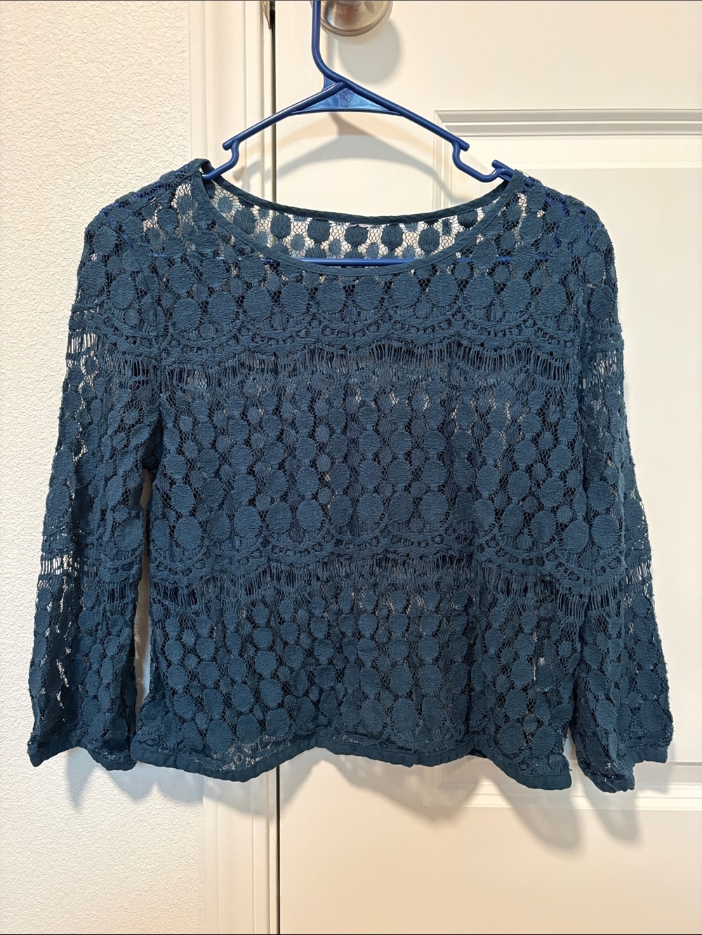 Lace Mid-Sleeve Top Teal Blue
